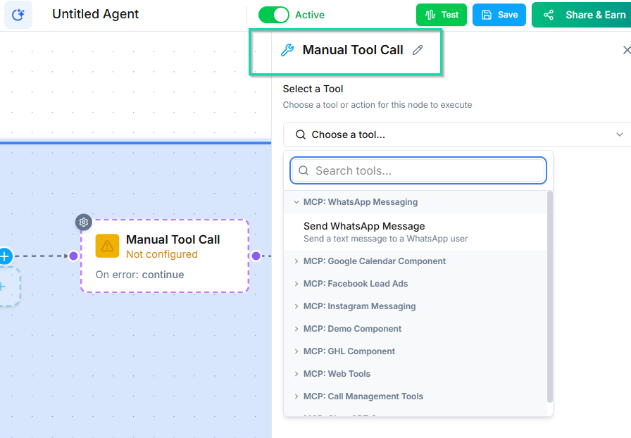 Manual Tool Call Node